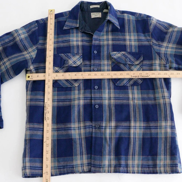 Vintage 90S Oakton Ltd Blue And Cream Plaid Button Up Outdoor Shacket Large - Picture 3 of 11